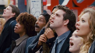 Mouth-breathing bystanders in superhero movies love staring upwards